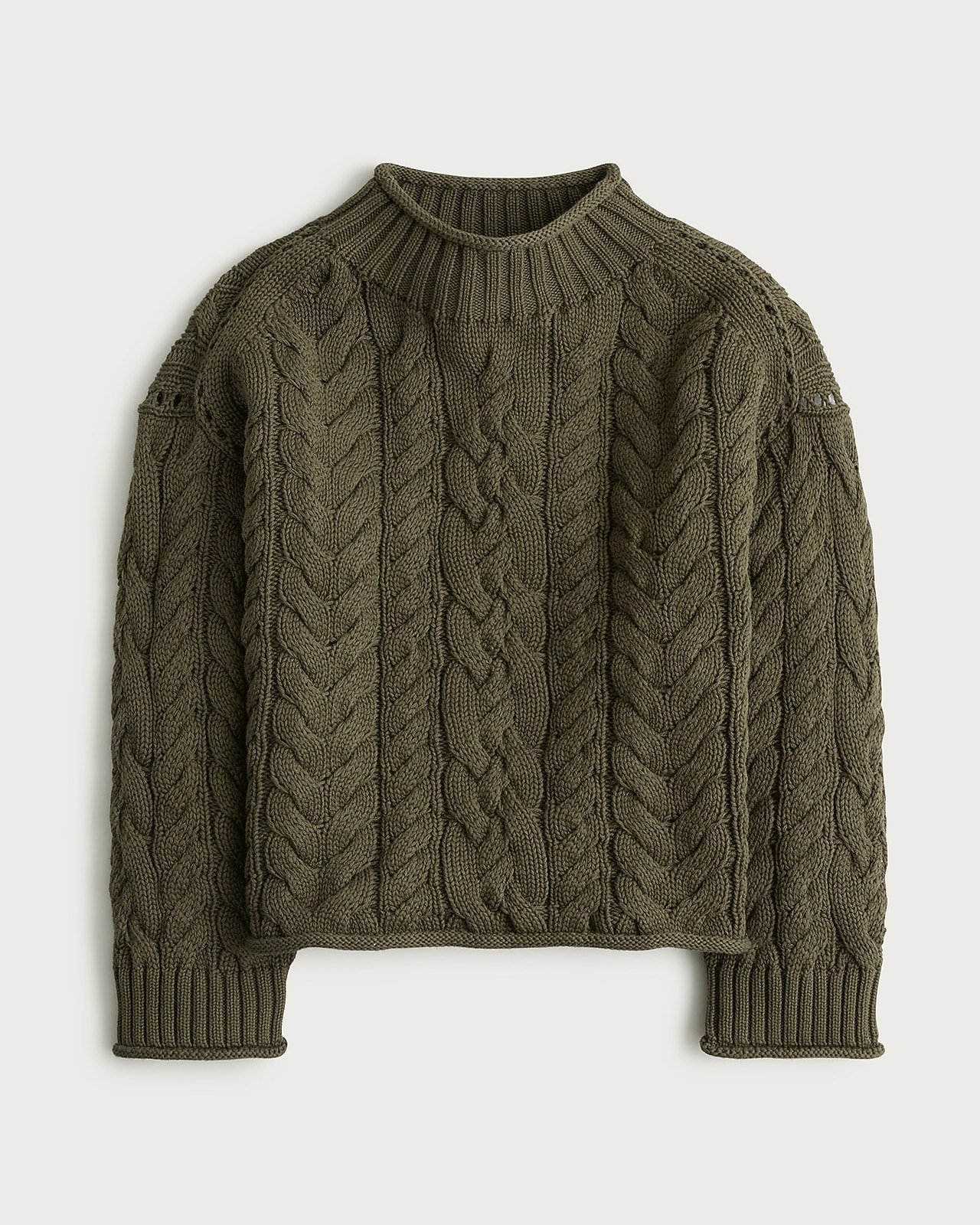 J.Crew Womens Cozy Fisherman Rollneck Cable Knit Sweater Hunter Green Xxs